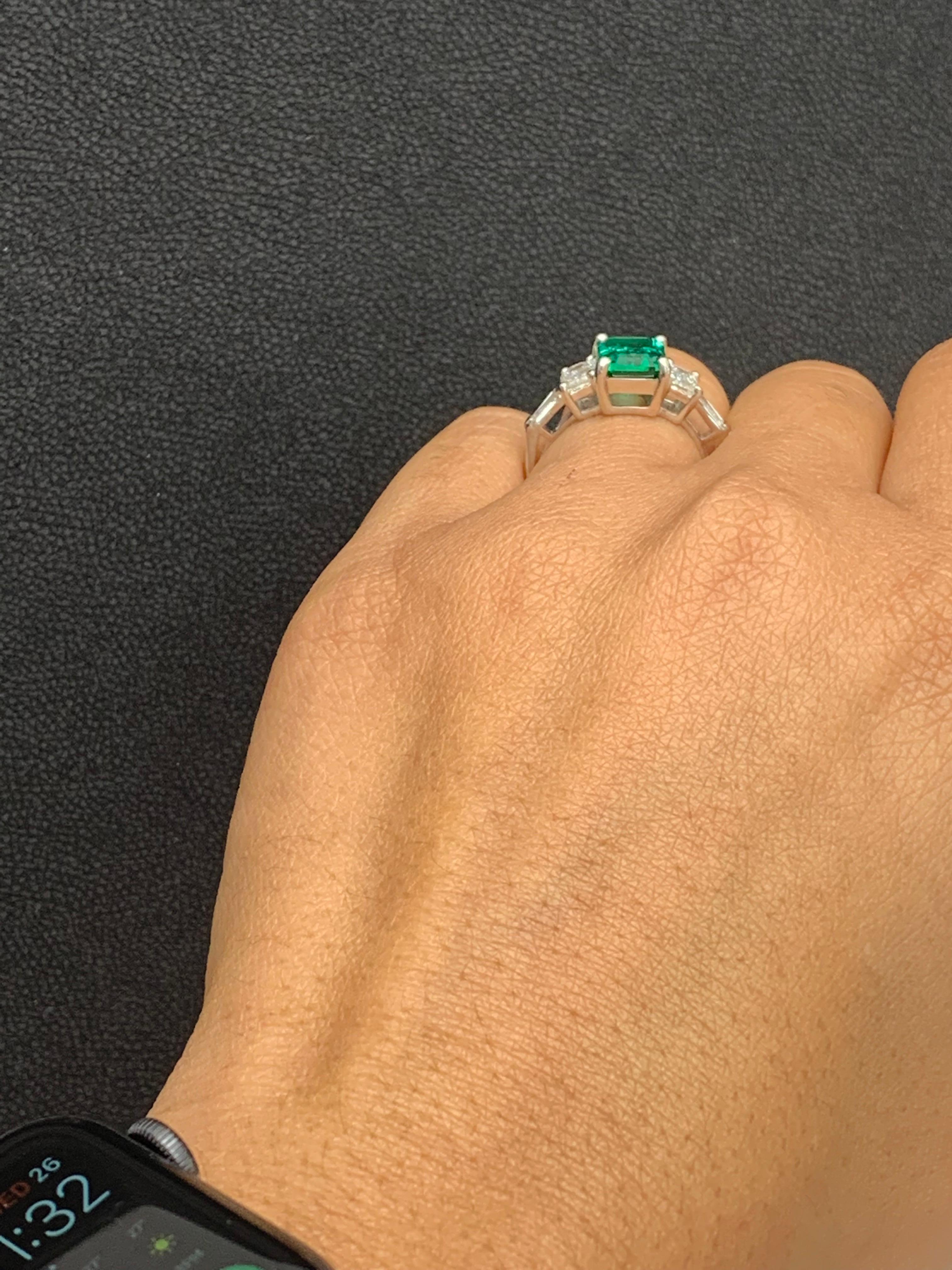2.73 Carat Emerald Cut Emerald & Diamond Five-Stone Engagement Ring in Platinum For Sale 8
