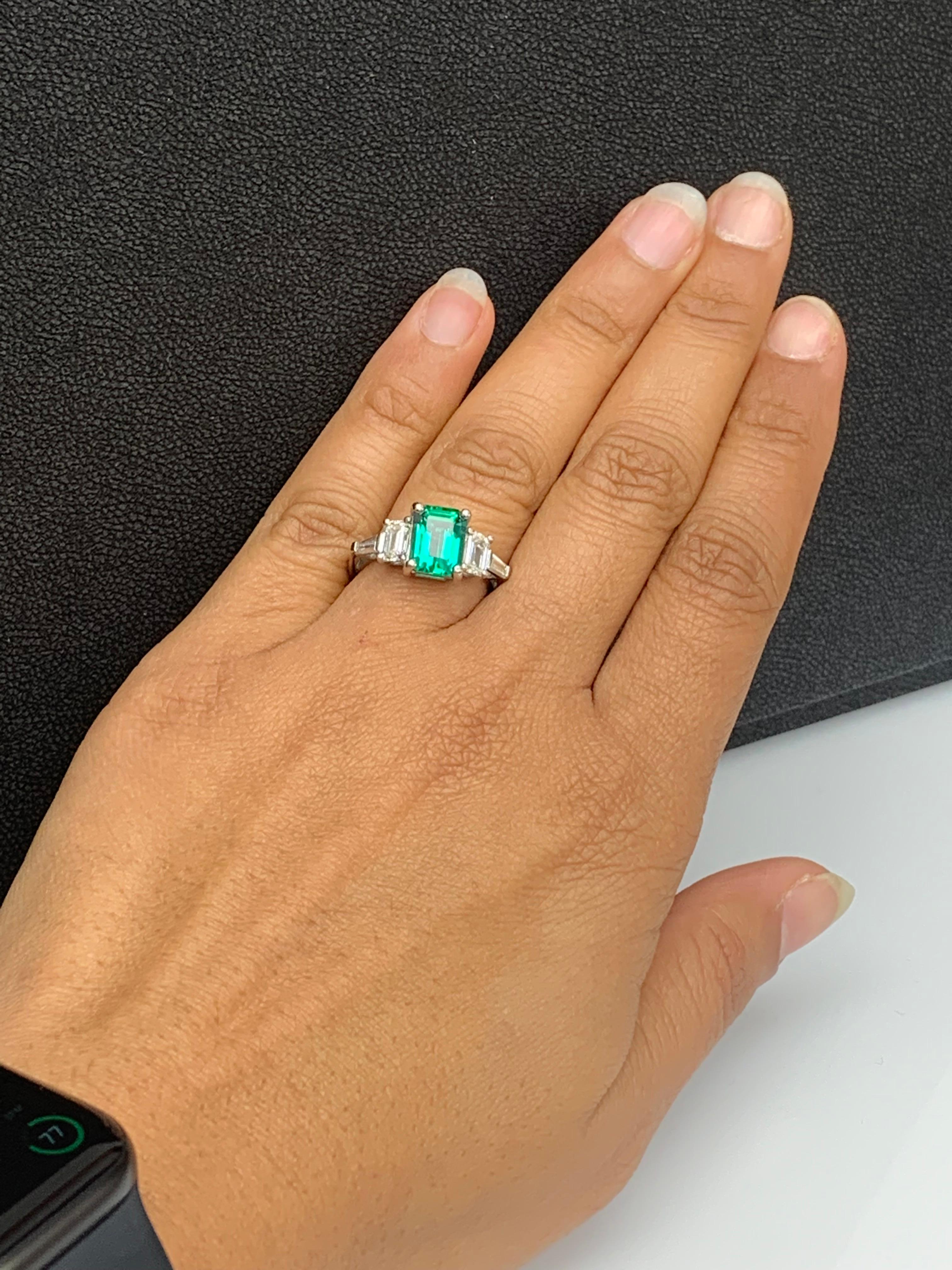 2.73 Carat Emerald Cut Emerald & Diamond Five-Stone Engagement Ring in Platinum For Sale 9