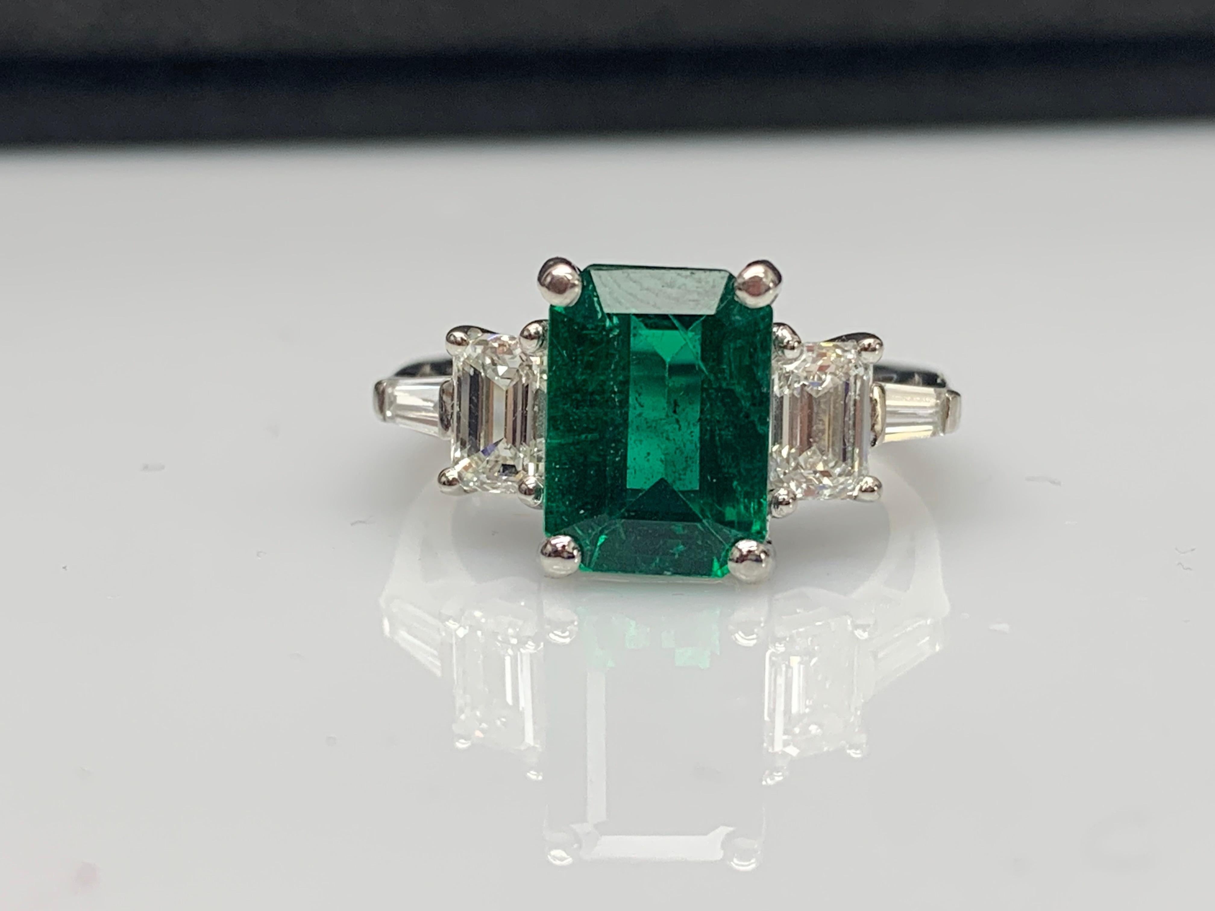 2.73 Carat Emerald Cut Emerald & Diamond Five-Stone Engagement Ring in Platinum For Sale 10