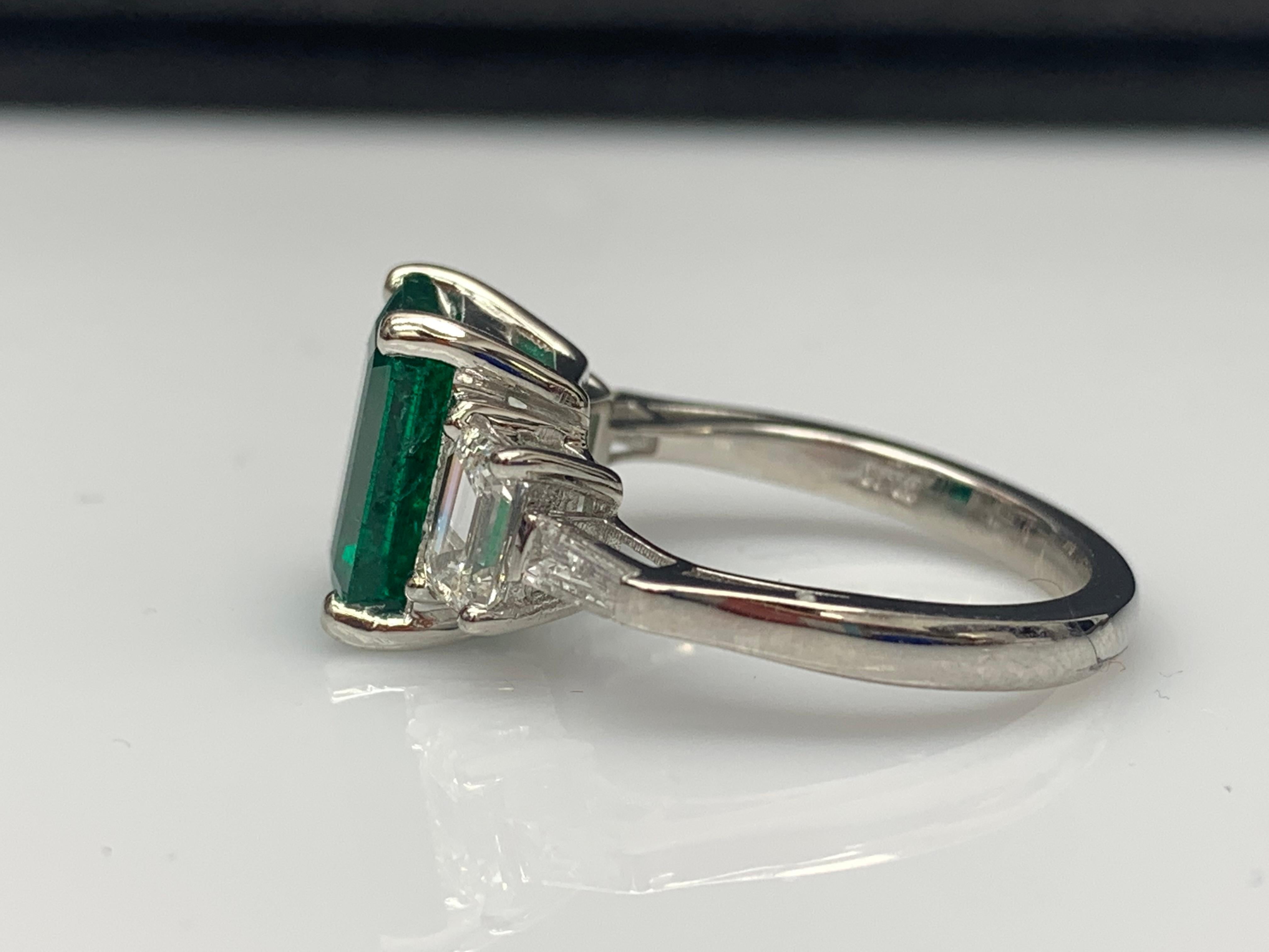 2.73 Carat Emerald Cut Emerald & Diamond Five-Stone Engagement Ring in Platinum For Sale 11