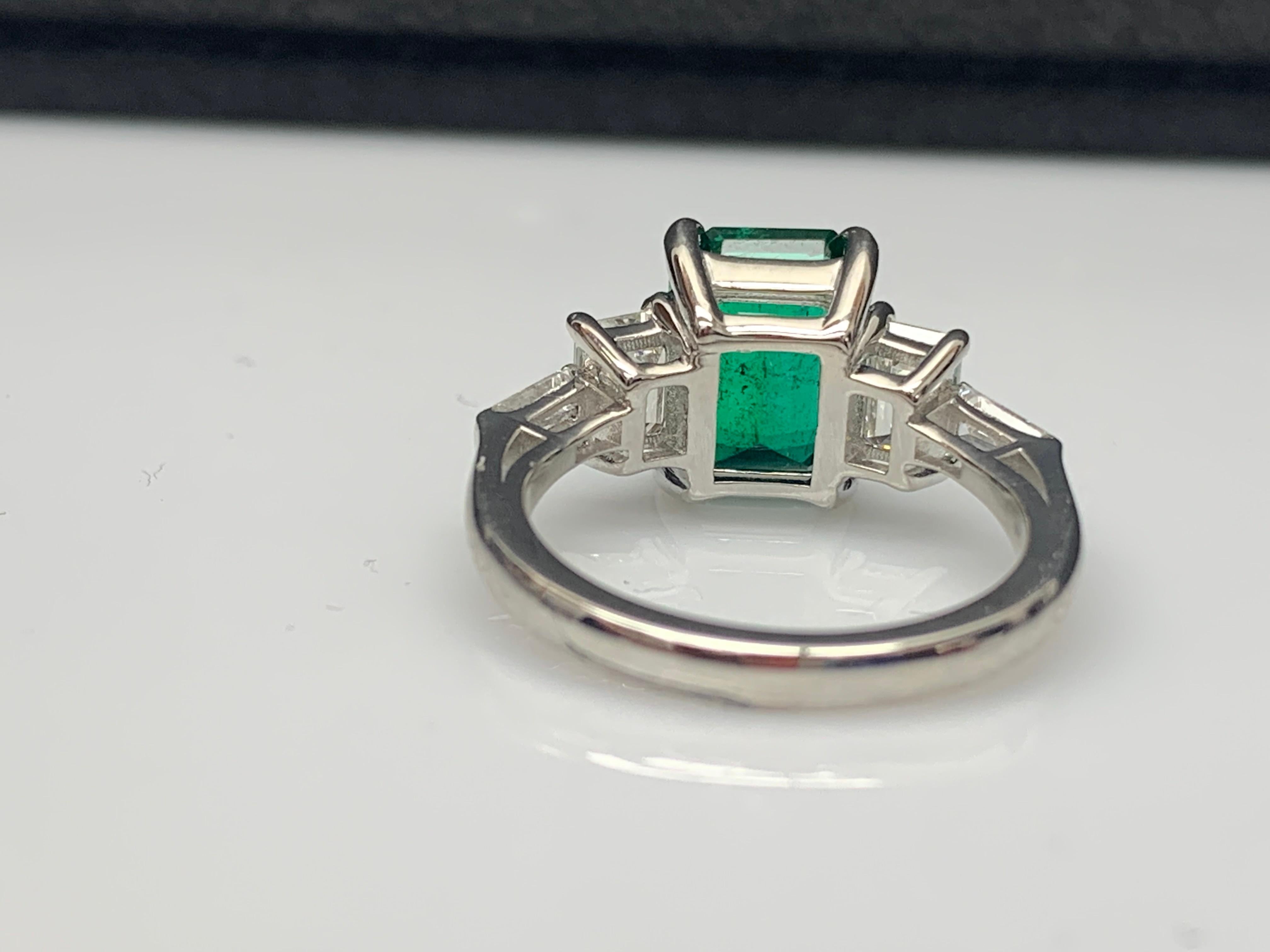 2.73 Carat Emerald Cut Emerald & Diamond Five-Stone Engagement Ring in Platinum For Sale 12