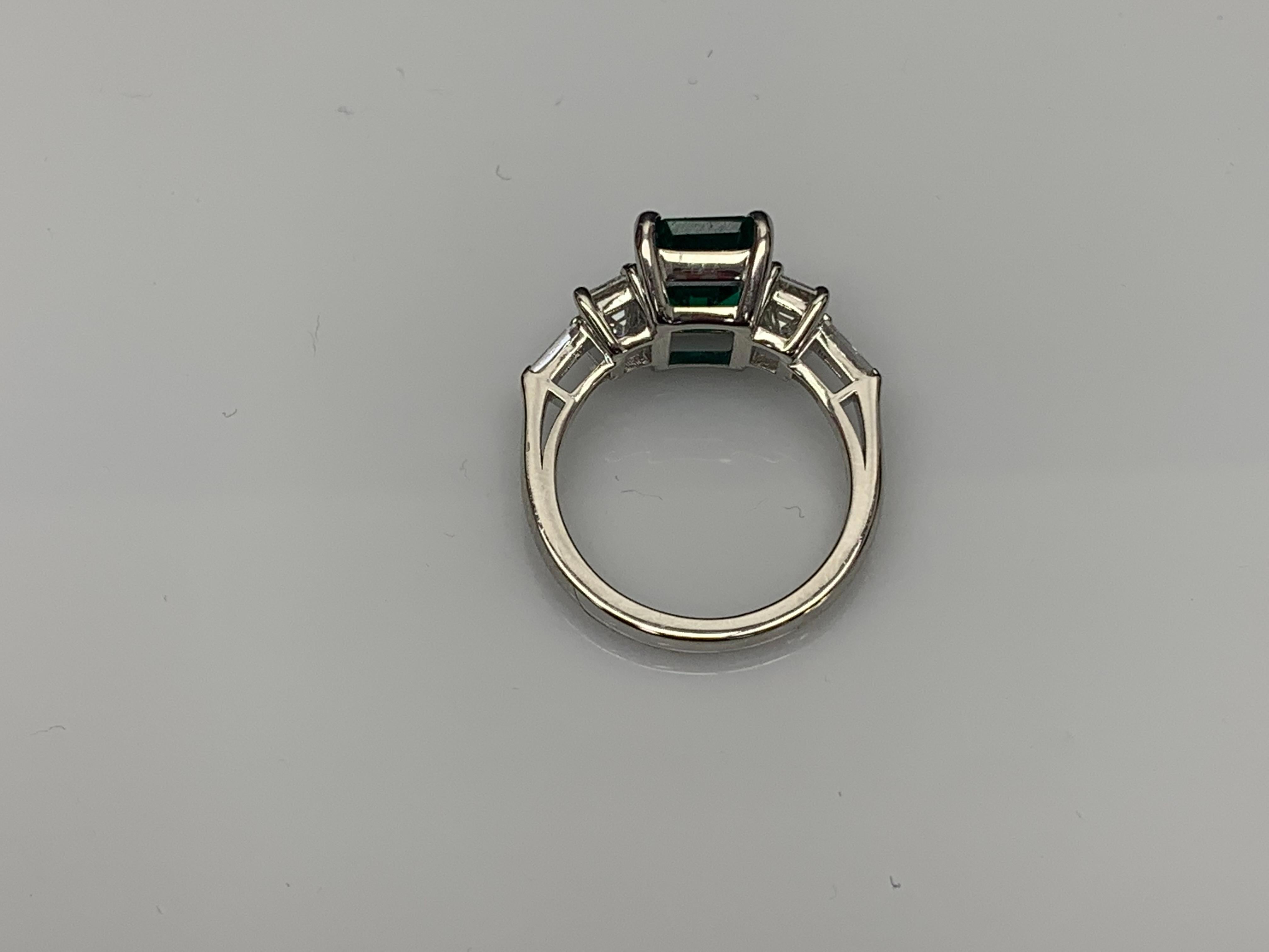 2.73 Carat Emerald Cut Emerald & Diamond Five-Stone Engagement Ring in Platinum For Sale 13