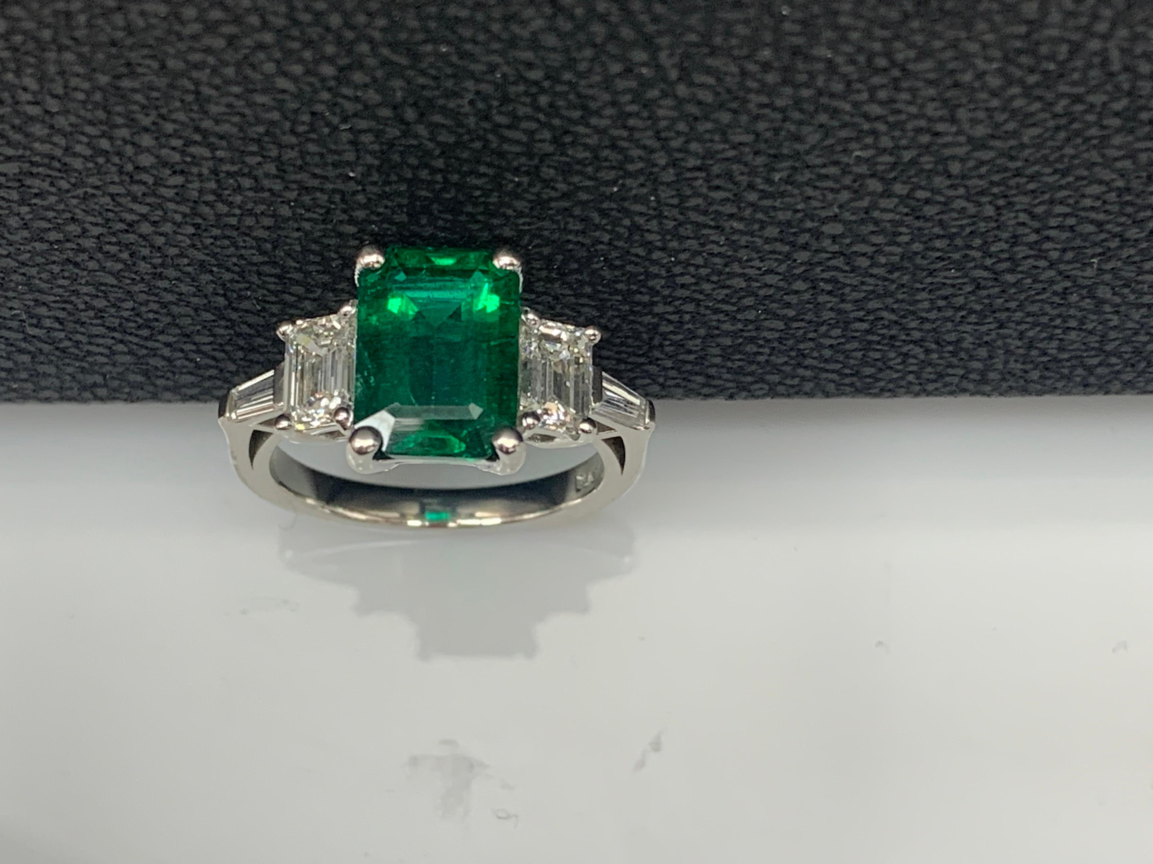 2.73 Carat Emerald Cut Emerald & Diamond Five-Stone Engagement Ring in Platinum For Sale 14