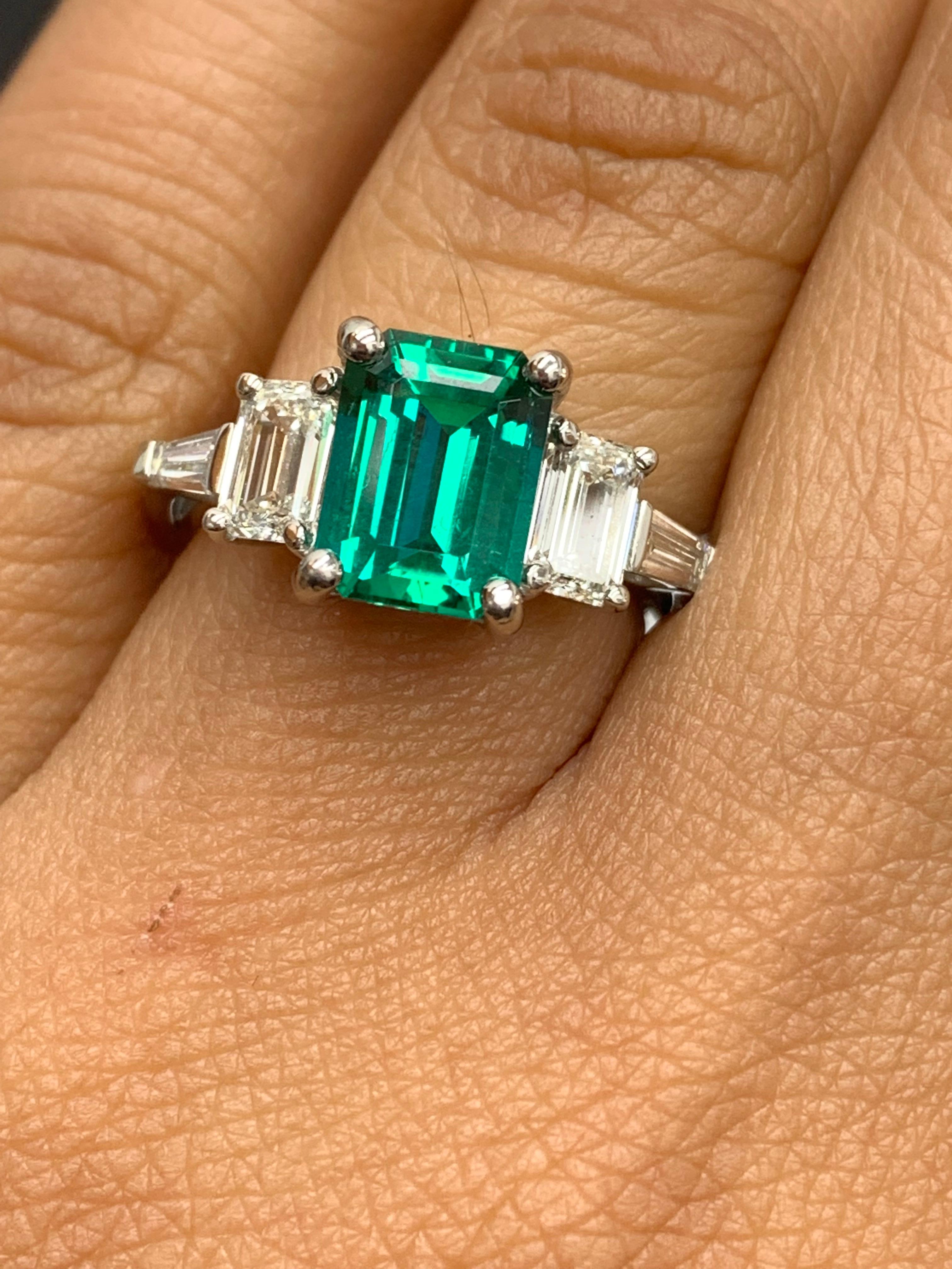Contemporary 2.73 Carat Emerald Cut Emerald & Diamond Five-Stone Engagement Ring in Platinum For Sale
