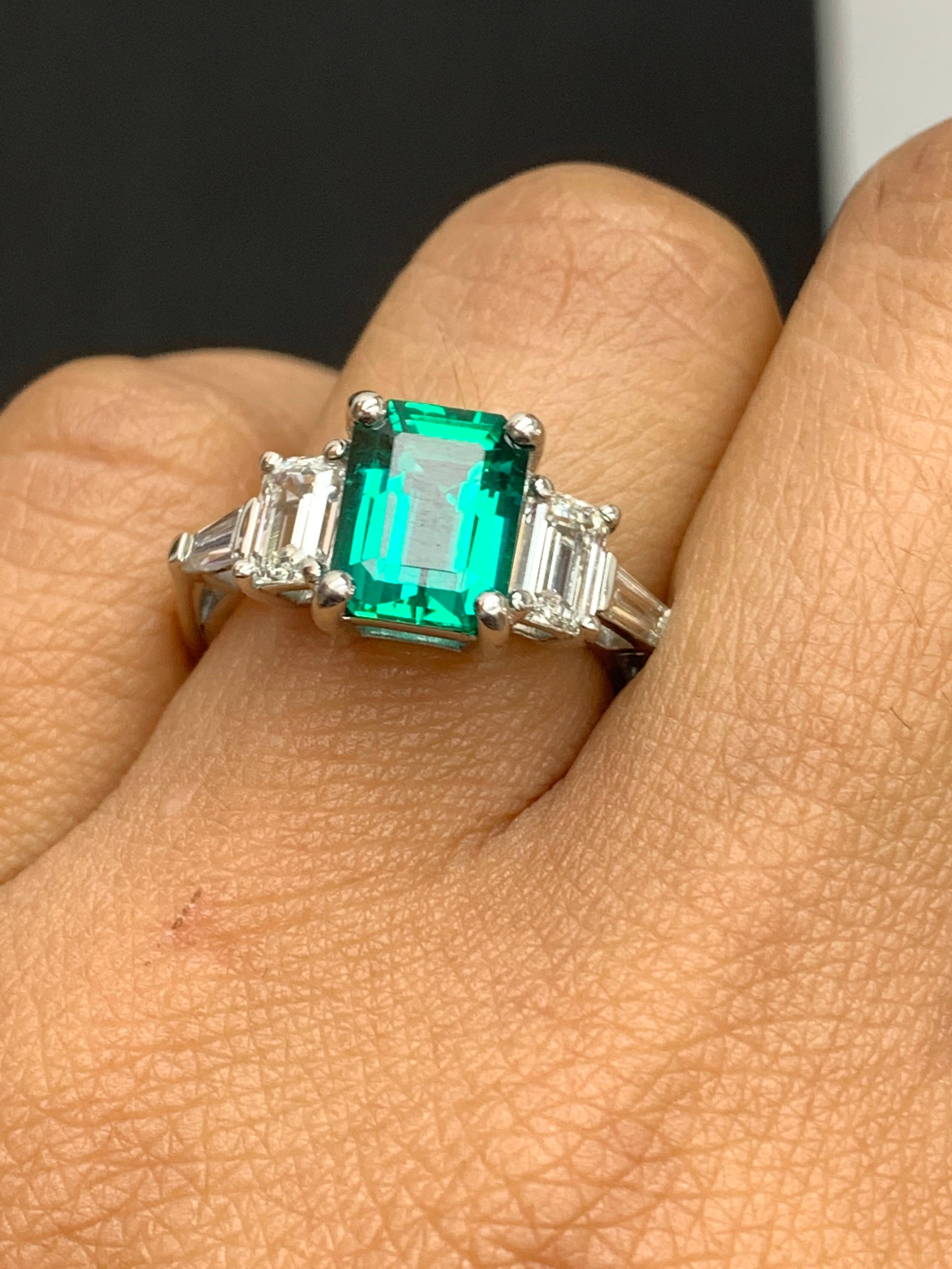 2.73 Carat Emerald Cut Emerald & Diamond Five-Stone Engagement Ring in Platinum In New Condition For Sale In NEW YORK, NY
