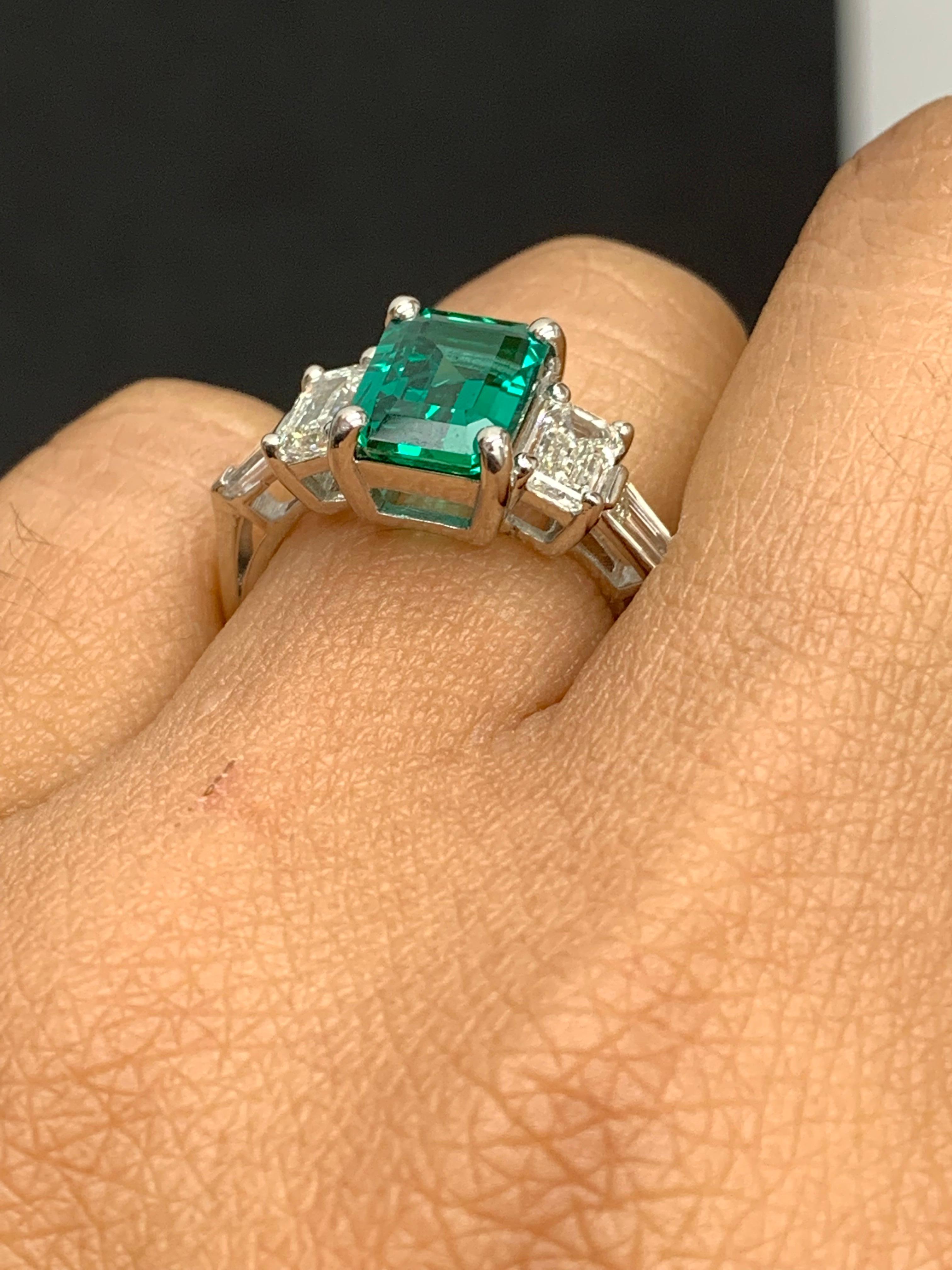 Women's 2.73 Carat Emerald Cut Emerald & Diamond Five-Stone Engagement Ring in Platinum For Sale