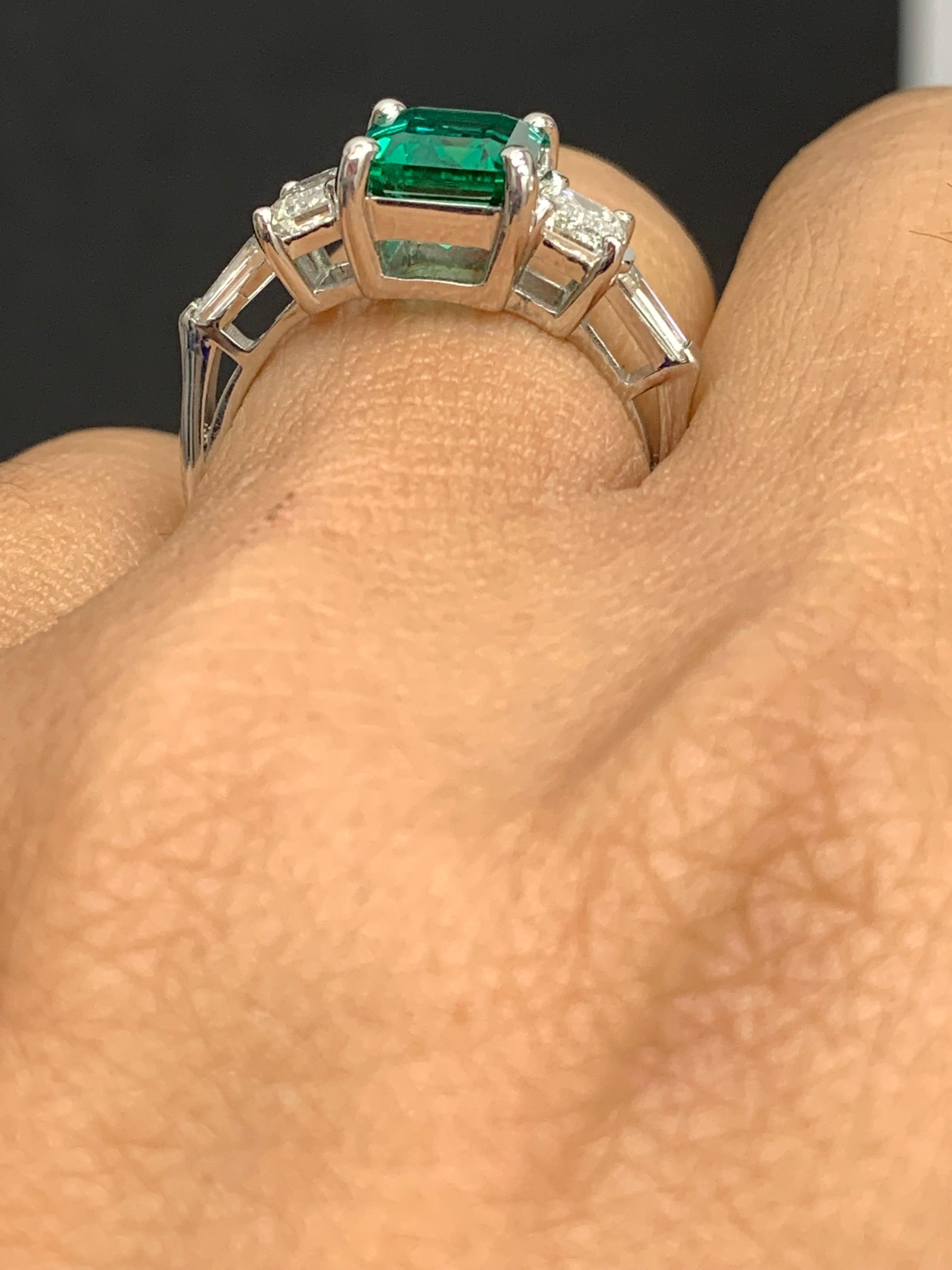 2.73 Carat Emerald Cut Emerald & Diamond Five-Stone Engagement Ring in Platinum For Sale 1