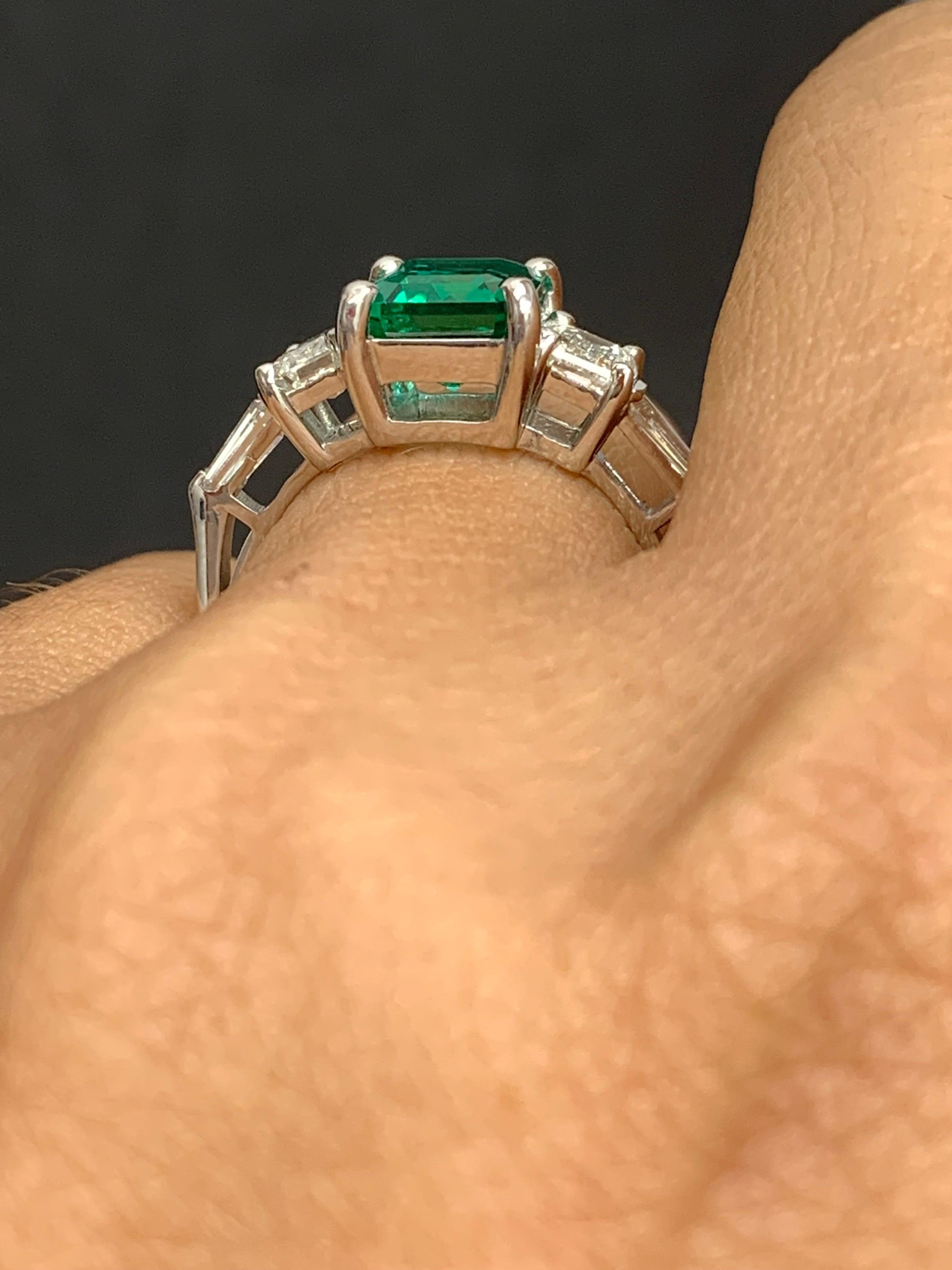 2.73 Carat Emerald Cut Emerald & Diamond Five-Stone Engagement Ring in Platinum For Sale 2