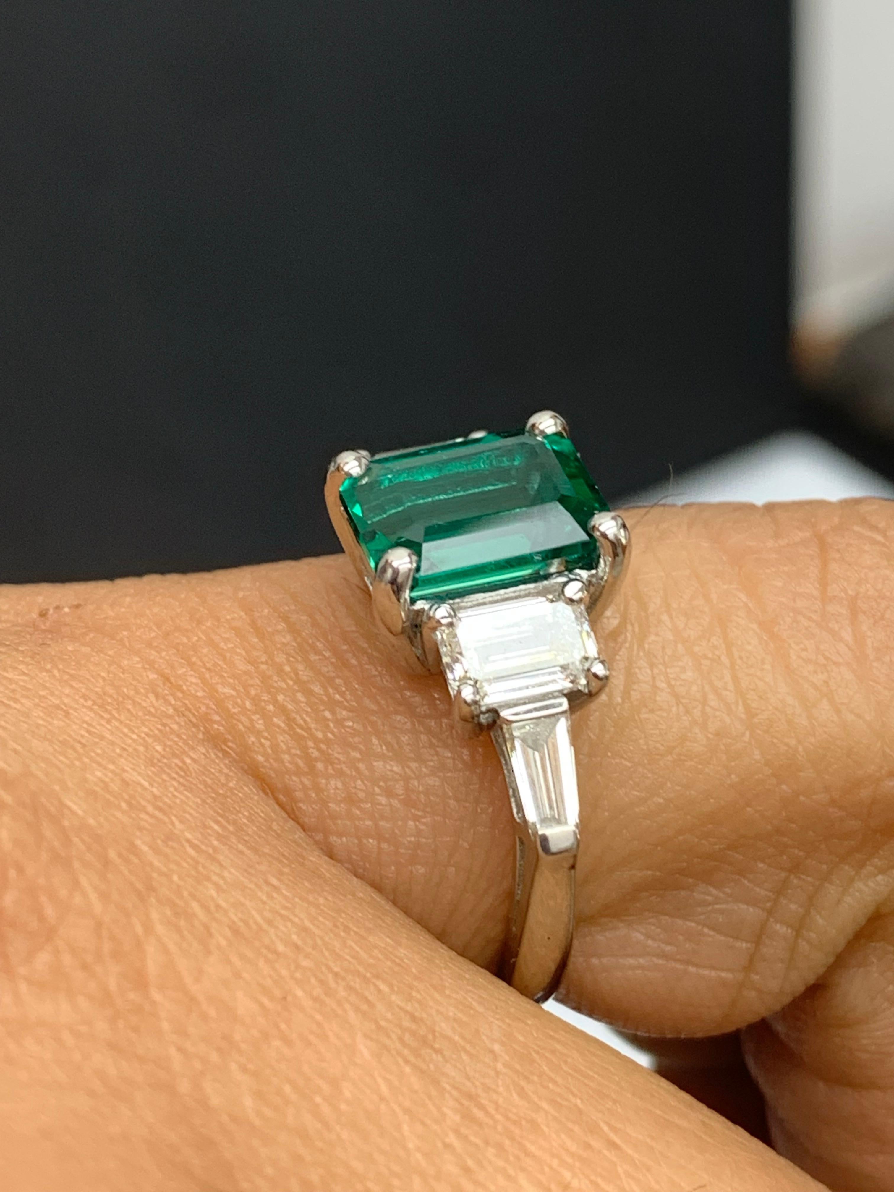 2.73 Carat Emerald Cut Emerald & Diamond Five-Stone Engagement Ring in Platinum For Sale 3