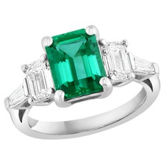 2.73 Carat Emerald Cut Emerald & Diamond Five-Stone Engagement Ring in Platinum
