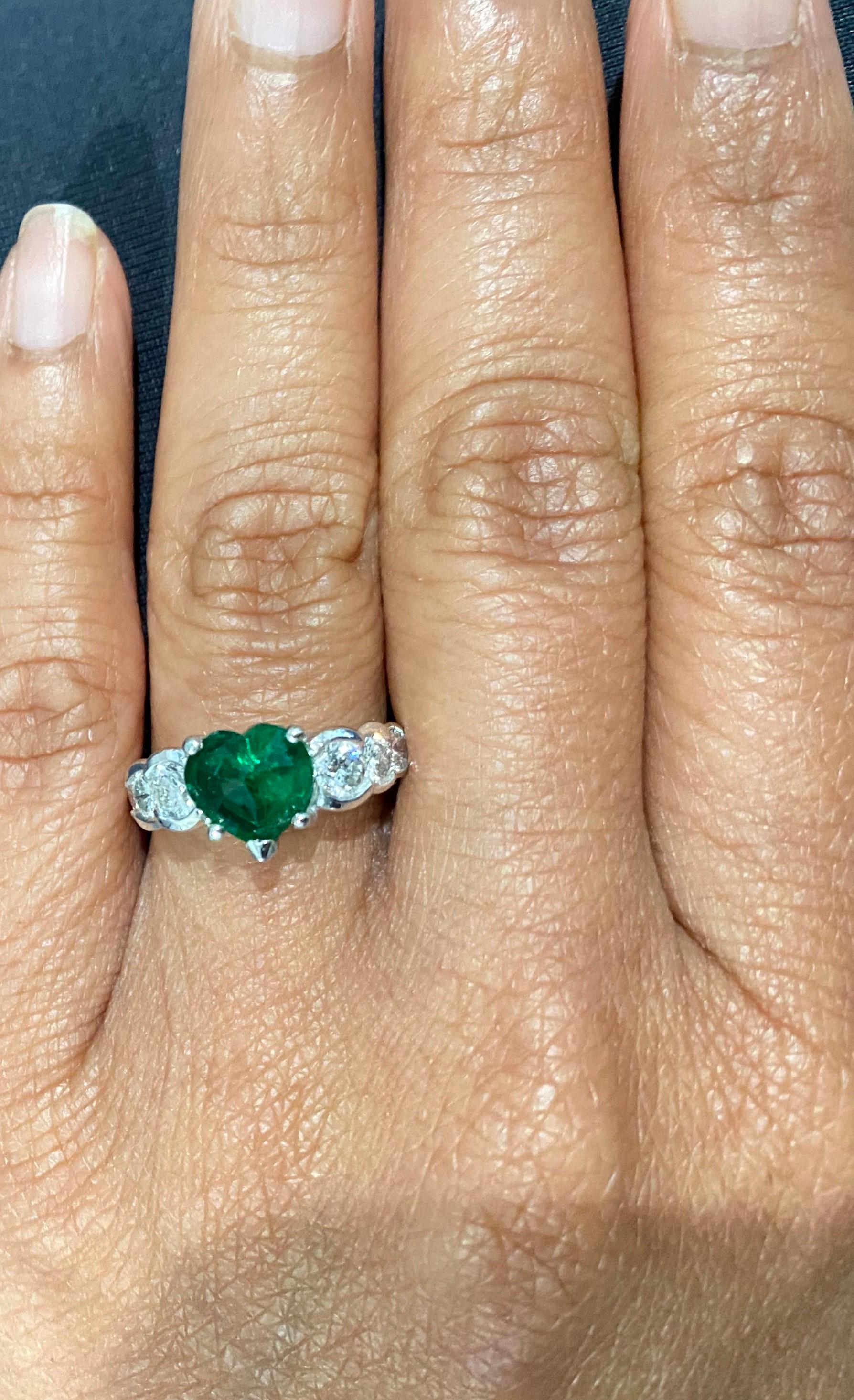 Modern 2.73 Carat Heart Cut Emerald Diamond Platinum Engagement Ring