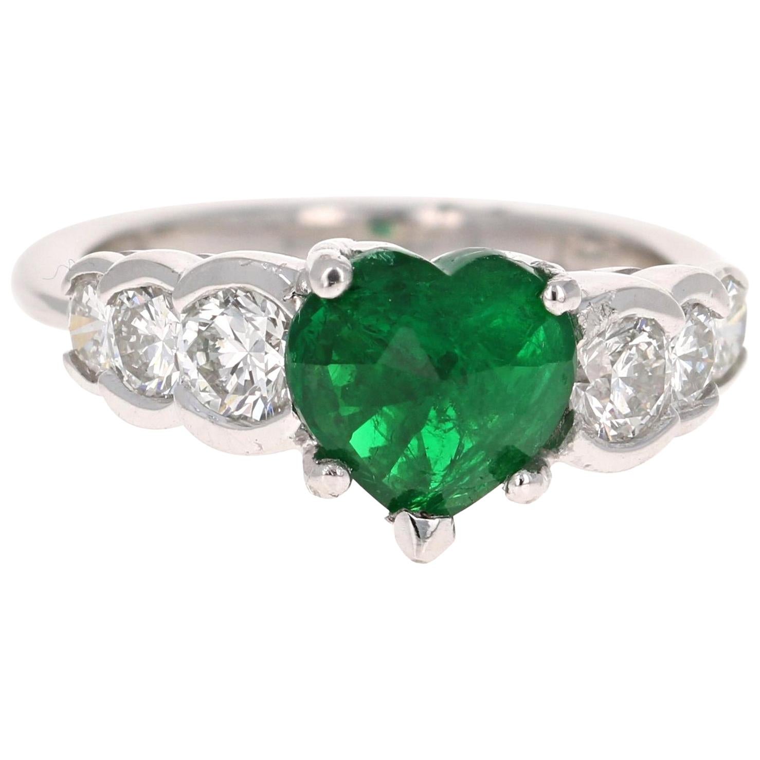 2.73 Carat Heart Cut Emerald Diamond Platinum Engagement Ring