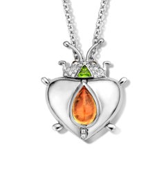 2.73Ct Mandarine Garnet And Tsavorite 18K White Gold Diamond Pendant Necklace