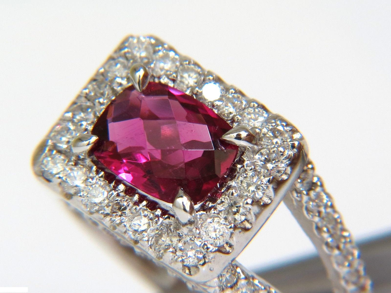 2.73 Carat Natural Bright Pink Tourmaline Diamond Ring Split Shank 14 Karat For Sale 2