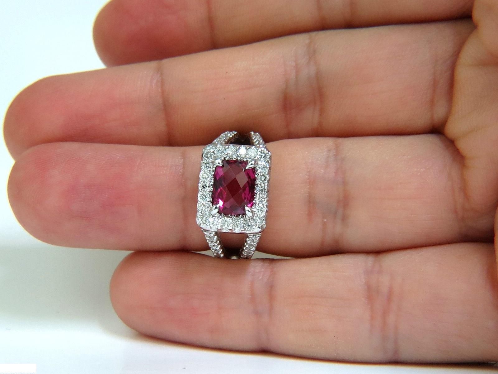 2.73 Carat Natural Bright Pink Tourmaline Diamond Ring Split Shank 14 Karat For Sale 3