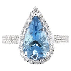 2.73 Carat Natural Santa Maria Aquamarine & Diamond Ring Set in 18K White Gold