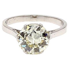 2.73 Carat Old European Cut Shape S-SI1 Diamond Platinum Engagement Ring
