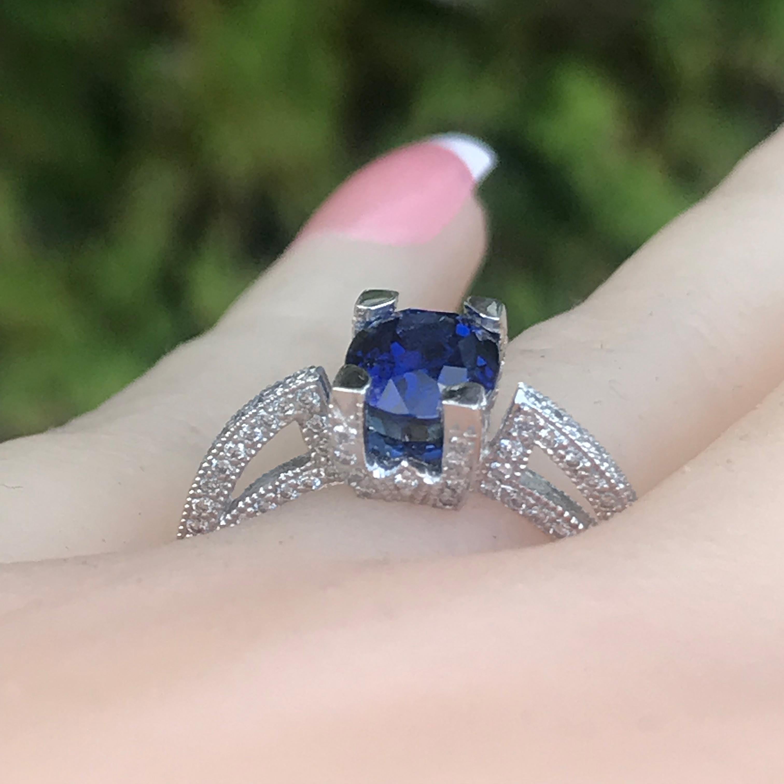2.73 Carat Oval Natural Fancy Blue Sapphire and Diamond 18 Karat Y, Ben Dannie In Excellent Condition For Sale In West Hollywood, CA