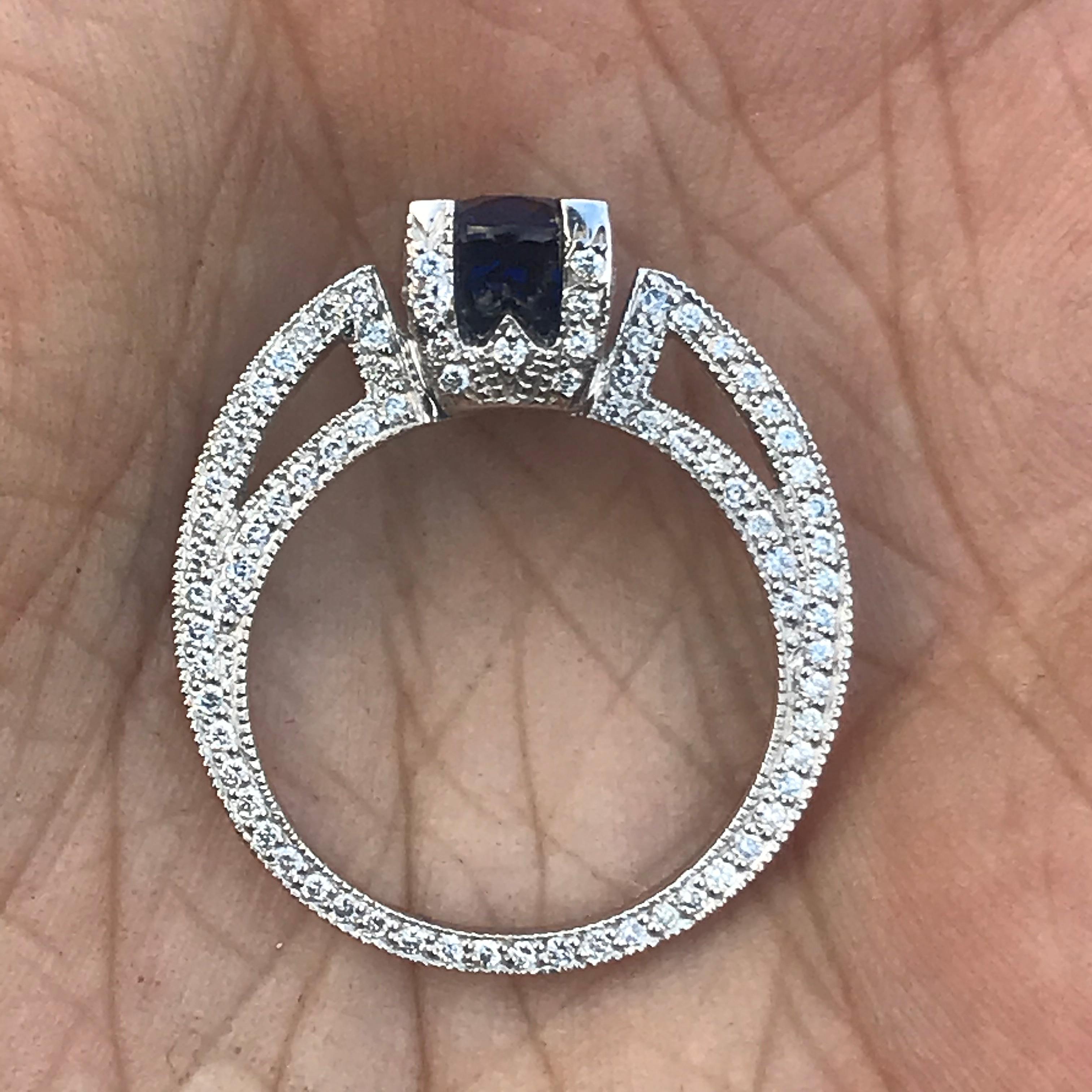 Women's 2.73 Carat Oval Natural Fancy Blue Sapphire and Diamond 18 Karat Y, Ben Dannie For Sale