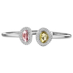 2.73 Carat Pink and Yellow Sapphire 18 Karat Two-Stone Diamond Bangle Bracelet
