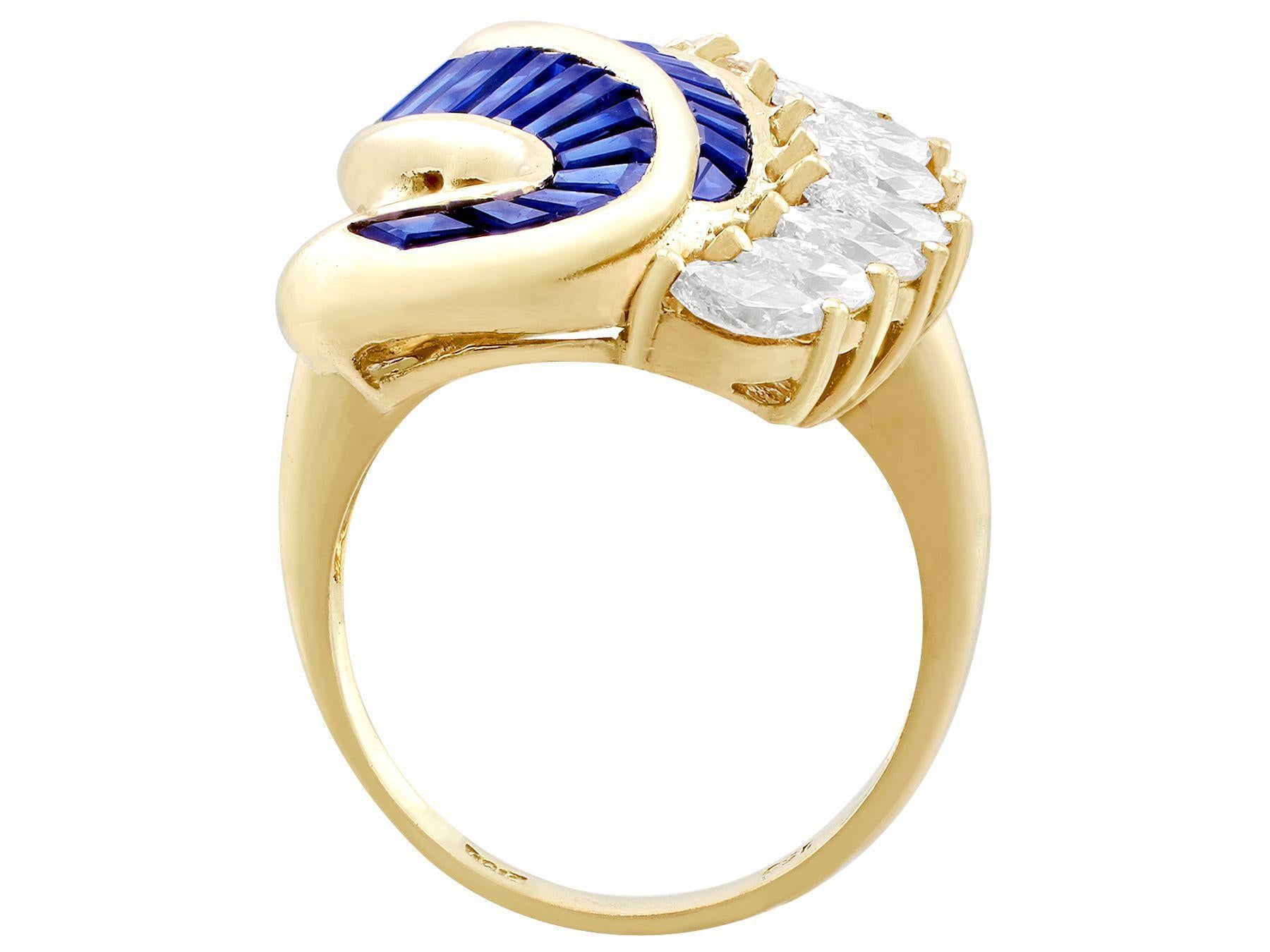 Women's 2.73 Carat Sapphire and 2.97 Carat Diamond Yellow Gold Cocktail Ring