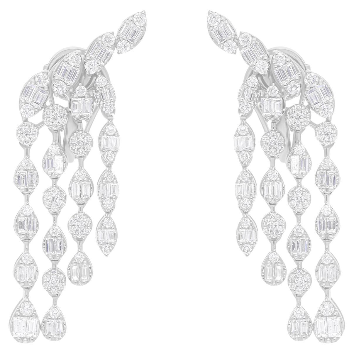 Pendientes araña de diamantes baguette SI/H de 2,73 quilates Joyas de oro blanco de 14 quilates