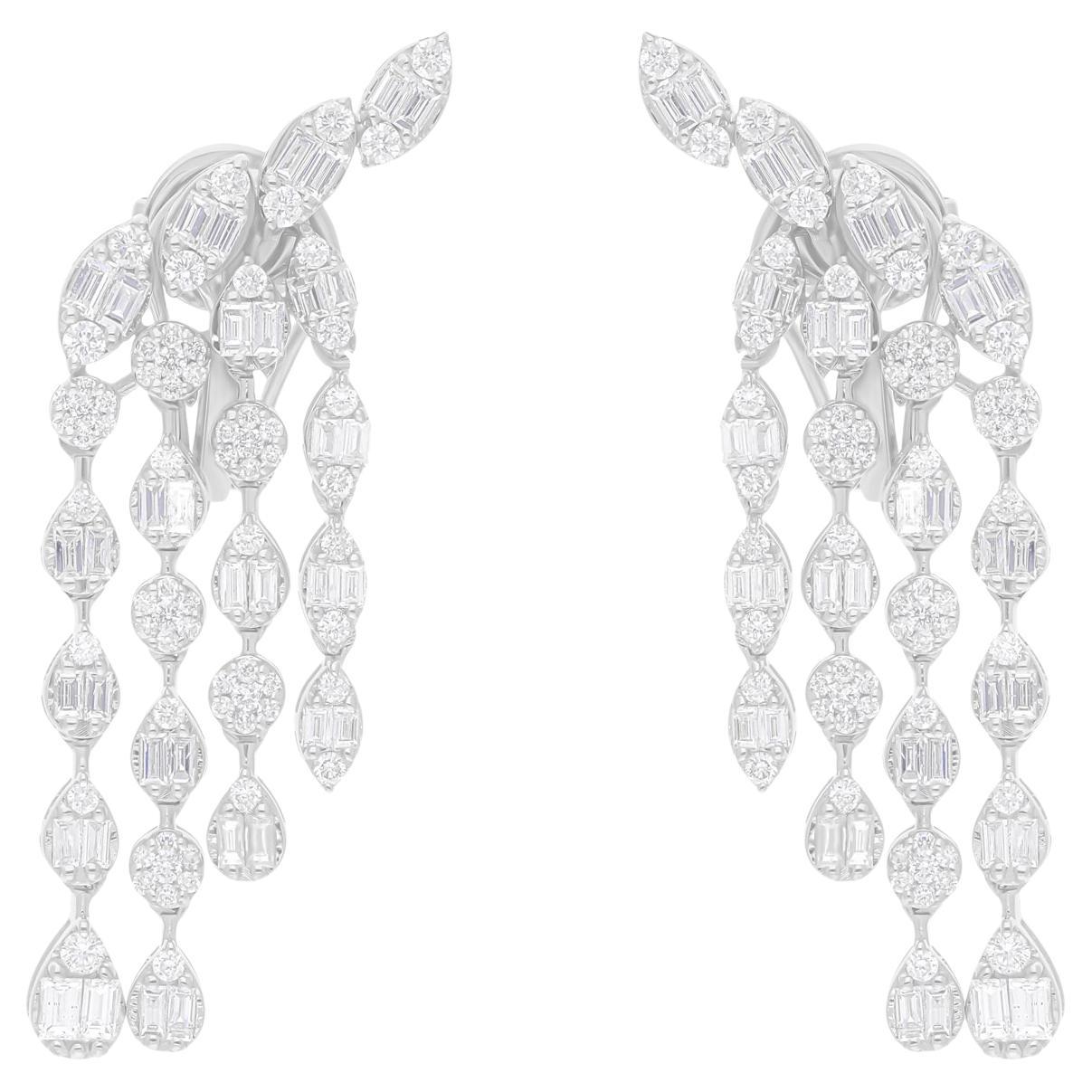 2.73 Carat SI/H Baguette Diamond Chandelier Earrings 18 Karat White Gold Jewelry