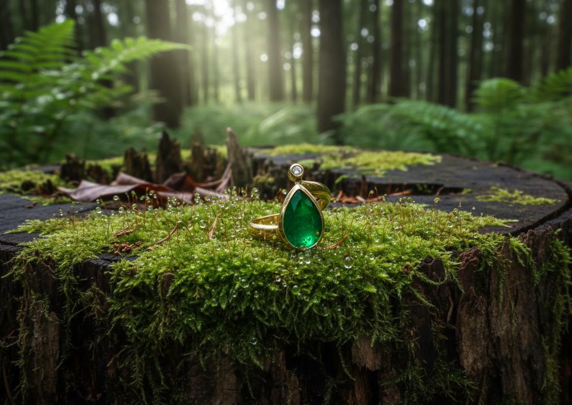 Pear Cut 2.73 Carat Vivid Green Emerald & Diamond in Gold with Poetry Cocktail Ring For Sale