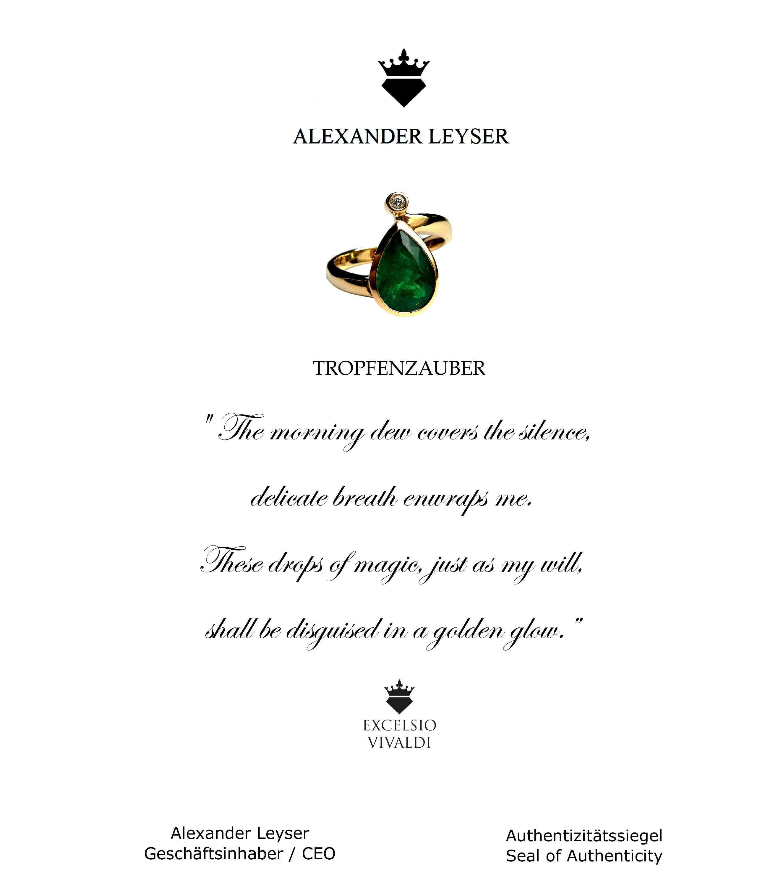 Women's 2.73 Carat Vivid Green Emerald & Diamond in Gold with Poetry Cocktail Ring For Sale