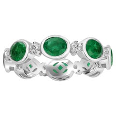 2.73 Carats Emerald and Diamond Eternity Band Ring in Bezel Setting