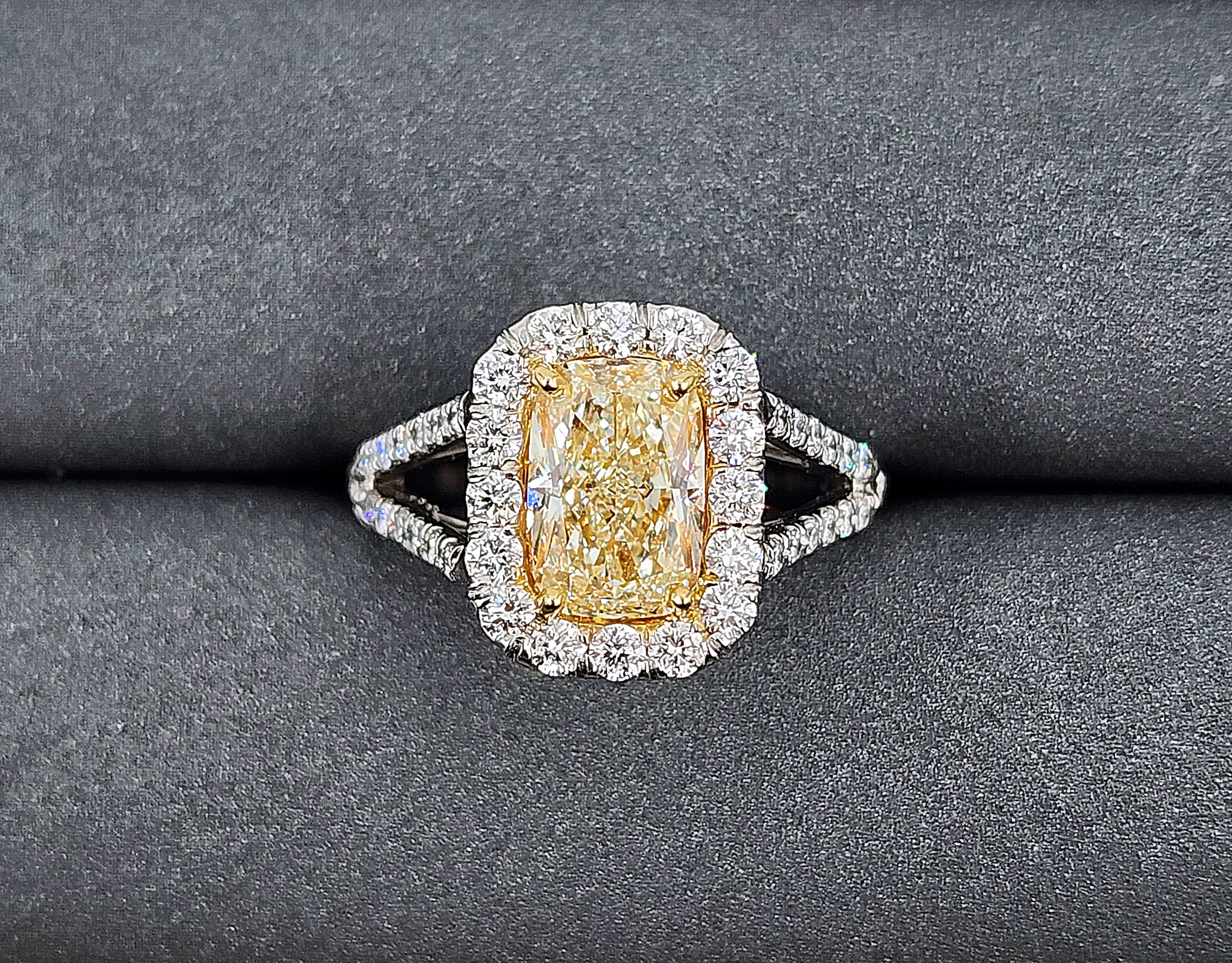 2.73 ct Natural Yellow Diamond Halo Ring For Sale