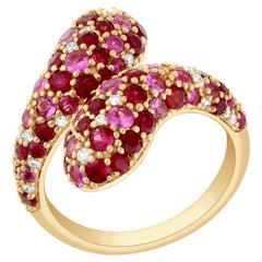2.73 cts Ruby and Pink Sapphire Bypass Cobblestone Ring in 18k Gold
