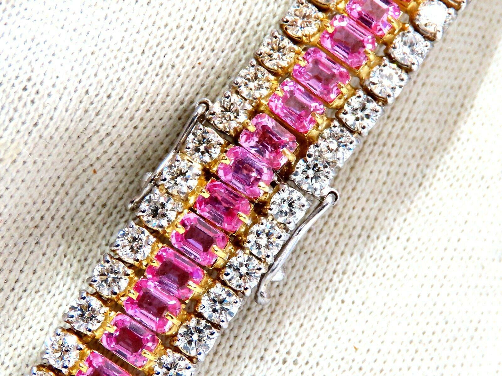 27.33ct Natural Pink Sapphires Diamonds Bracelet 18kt Three Tier Magnificent In New Condition In New York, NY