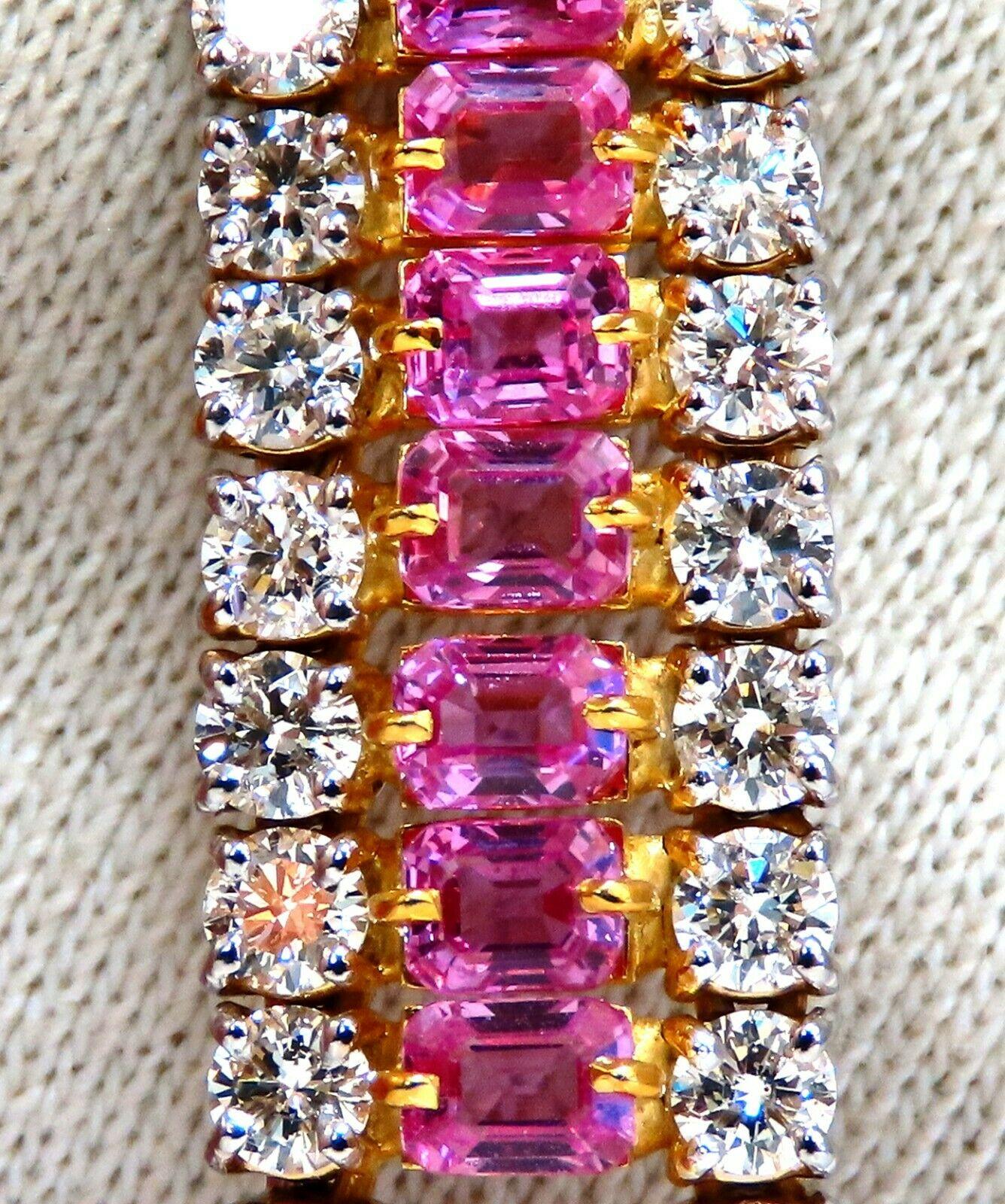 Women's or Men's 27.33ct Natural Pink Sapphires Diamonds Bracelet 18kt Three Tier Magnificent