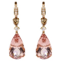 27, 35ct Pink Morganite Brown and White Diamonds Drop Earrings in Rose Gold