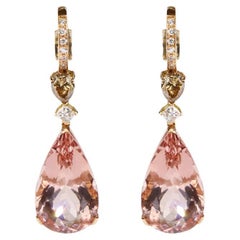 27, 35ct Pink Morganite Brown and White Diamonds Drop Earrings in Rose Gold 27, 35ct Pink Morganite Brown and White Diamonds Drop Earrings in Rose Gold