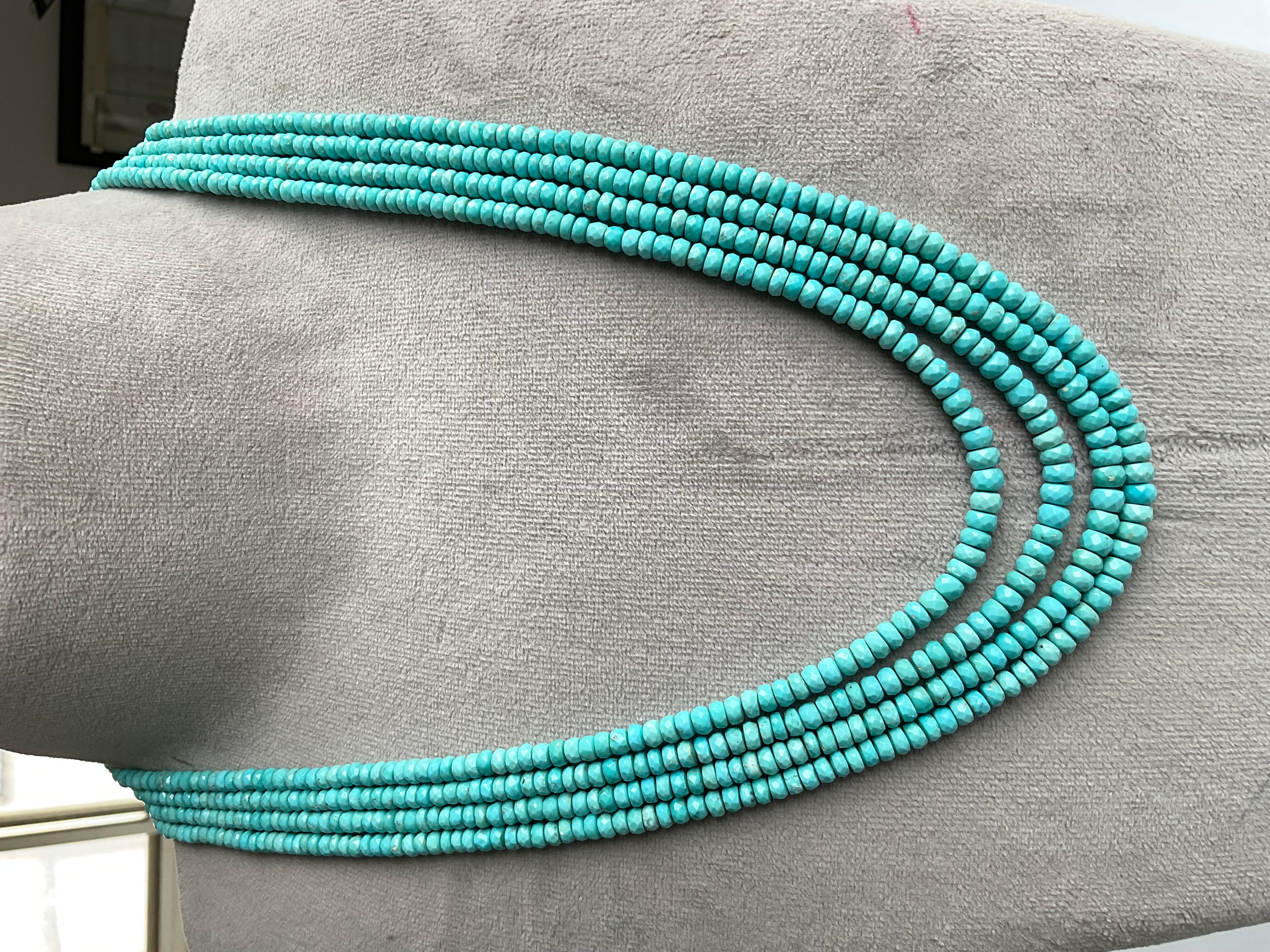 Art Deco 273.62 Carats Turquoise Jewelry Beaded Faceted Necklace Sleeping Beauty Arizona