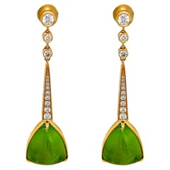 27.37 Carat Peridot Round Diamond Yellow Gold Earrings