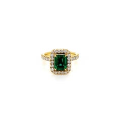 2.73 Total Carat Emerald and Diamond Halo Ladies Engagement Ring GIA