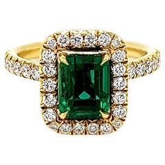 2.73 Total Carat Emerald and Diamond Halo Ladies Engagement Ring GIA