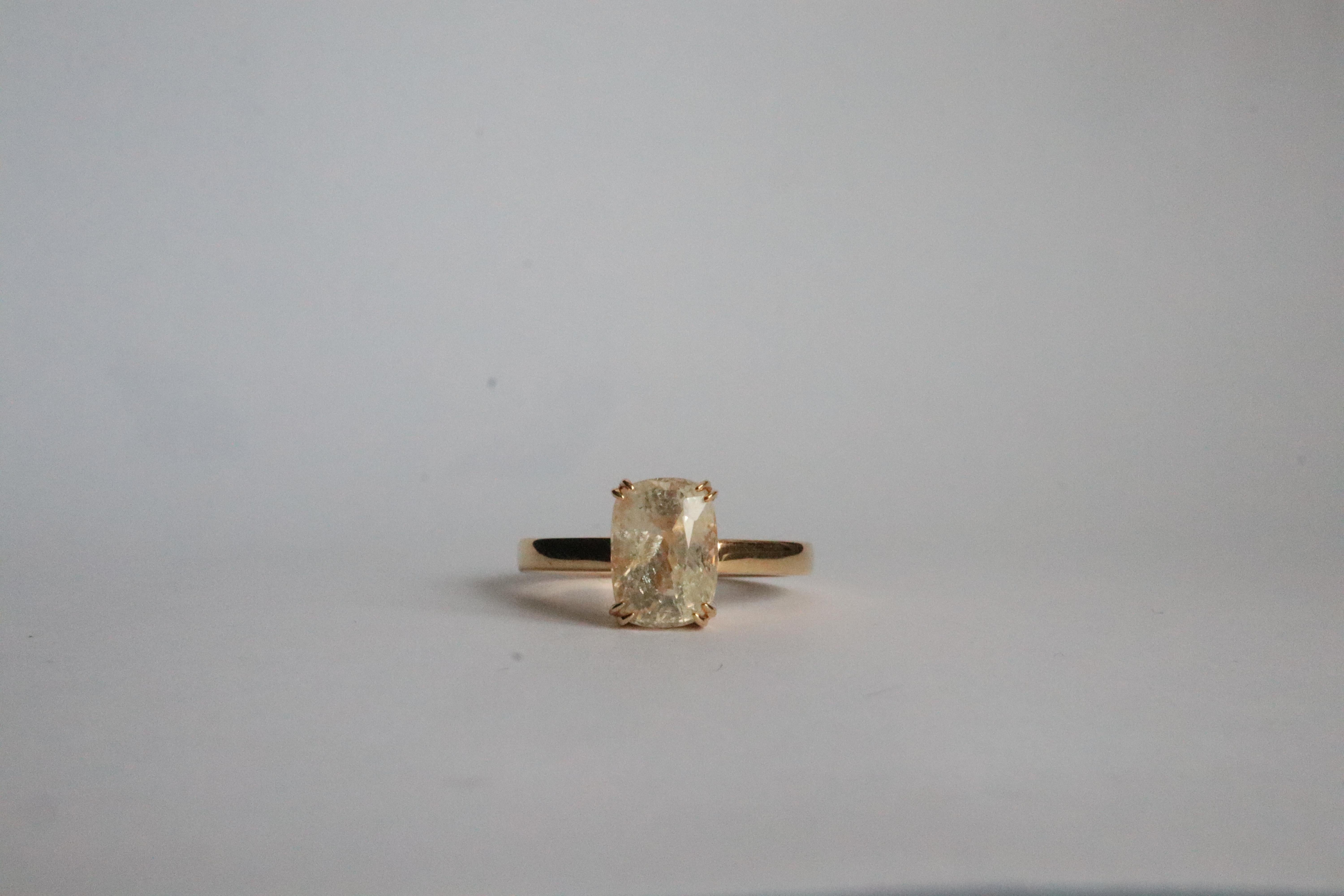 Ring/Pendant

Features :

Main Gemstone (1pc) - Sapphire

Total Carat Weight (1pc) - 2.73 Ct

Measurement of sapphire - 8.6x6.2 mm ( Approx)

Cut - Cushion

Clarity - VS (Eye Clean) , no breaks , no cracks

Color- Pastel Yellow

Transparency -