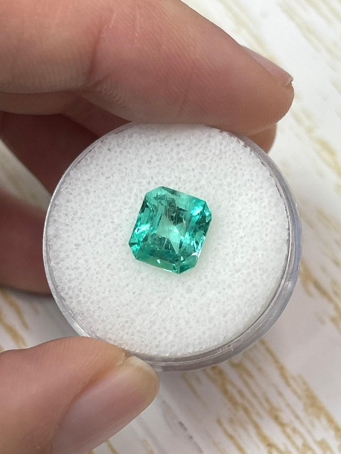 Modern 2.73ct Medium Green Colombian Emerald 9x8mm Emerald Cut Genuine Natural Gem For Sale