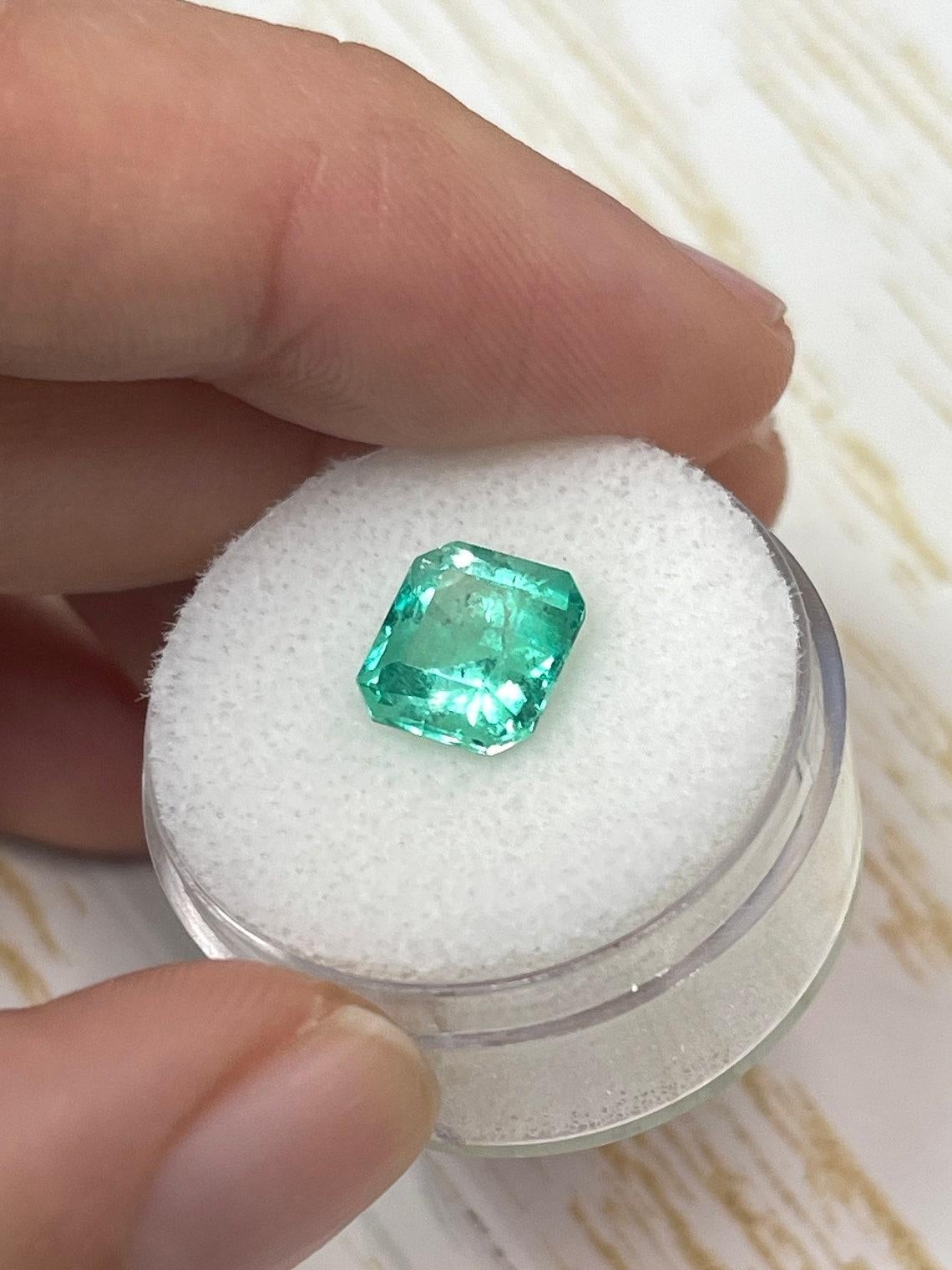 2.73ct Medium Green Colombian Emerald 9x8mm Emerald Cut Genuine Natural Gem For Sale 1