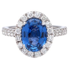 2.73ct Oval Sapphire Ring in 14K White Gold; 0.72ct Side Diamonds