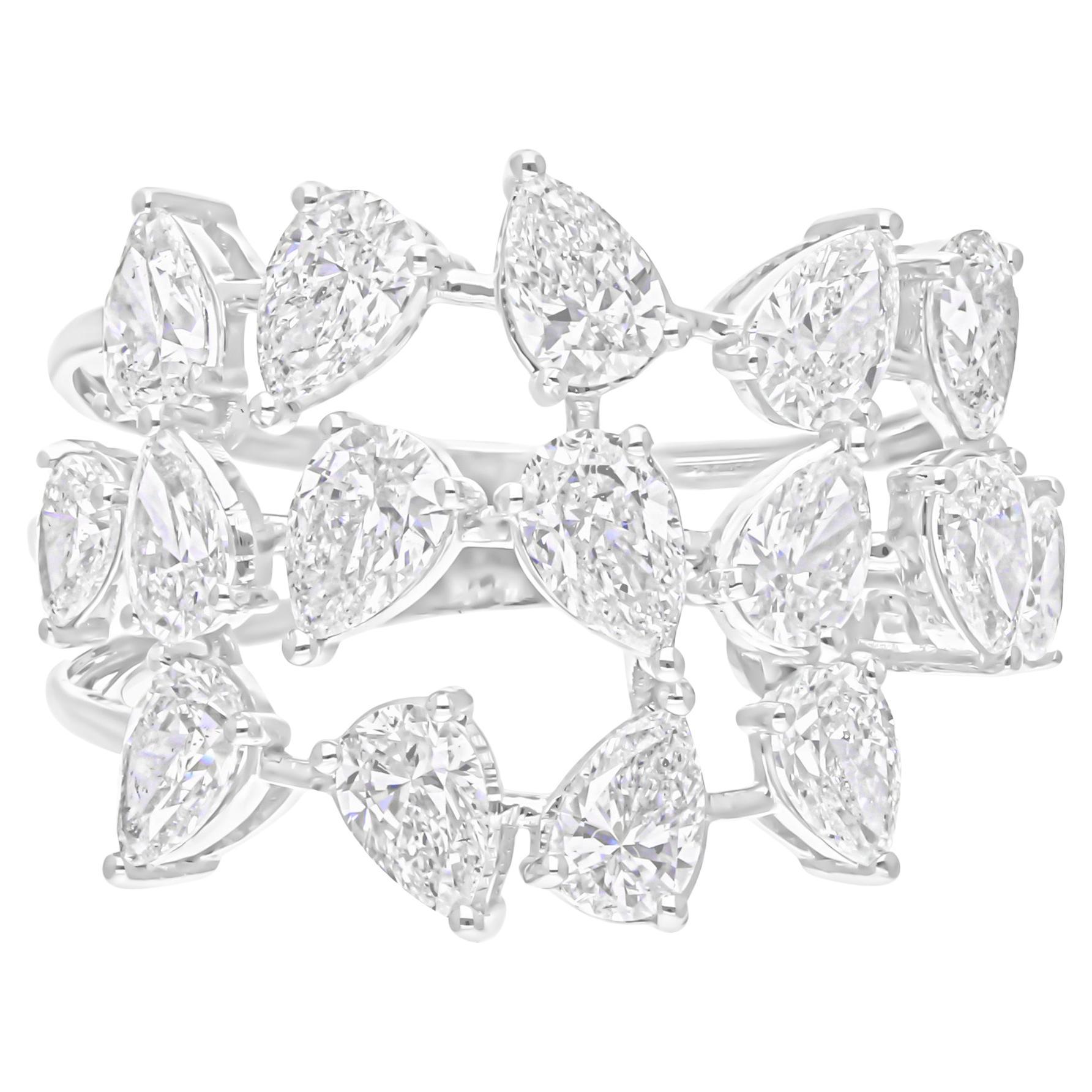 2.73Ct SI/H Birnenschliff Diamant Cluster breites Band 18k Weißgold Cocktail Ring