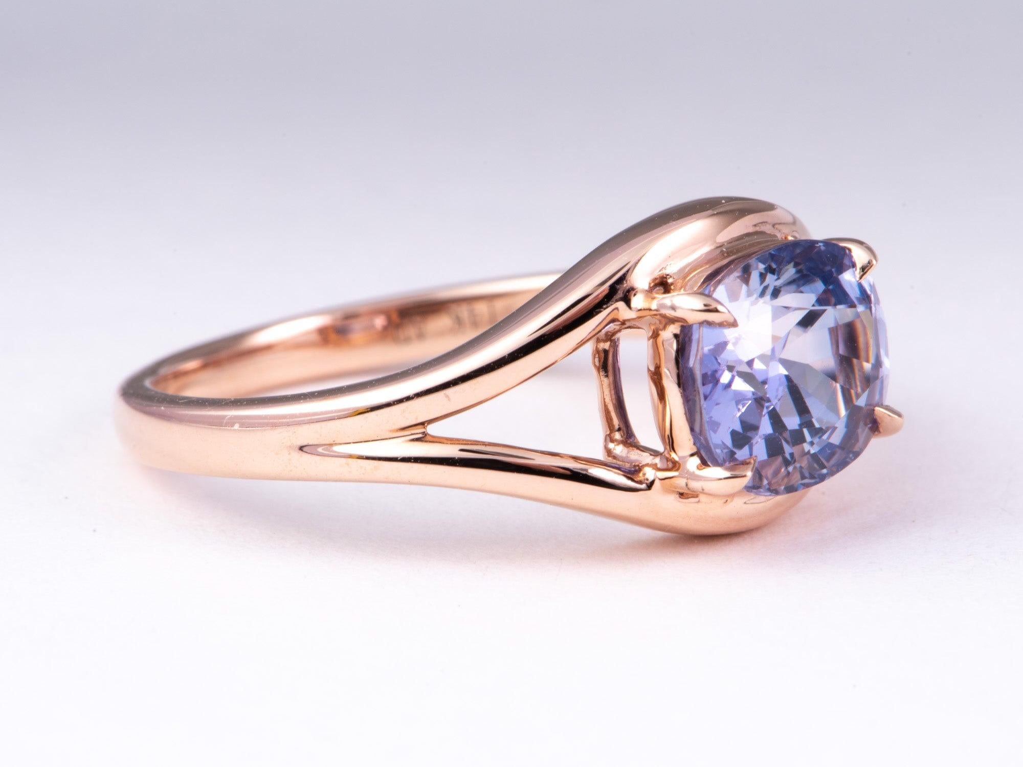 ♥ 2.73ct Soft Lilac Color Sapphire Engagement Ring on Split Band 14K Rose Gold R6774
♥ The item measures 9.7mm in length (North South direction), 8.6mm in width (East West direction), and stands 5.4mm from the finger.

♥ US Size 7 (Free resizing up