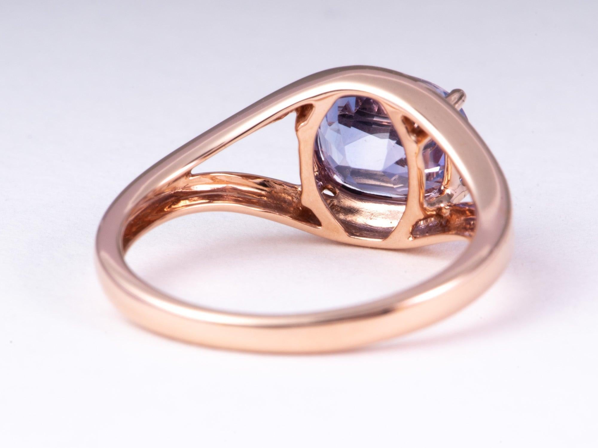 Rose Cut 2.73ct Soft Lilac Color Sapphire Engagement Ring on Split Band 14K Rose Gold R67 For Sale