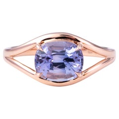 Bague de fiançailles en or rose 14 carats avec saphir de couleur lilas souple de 2,73 carats sur anneau fendu R67