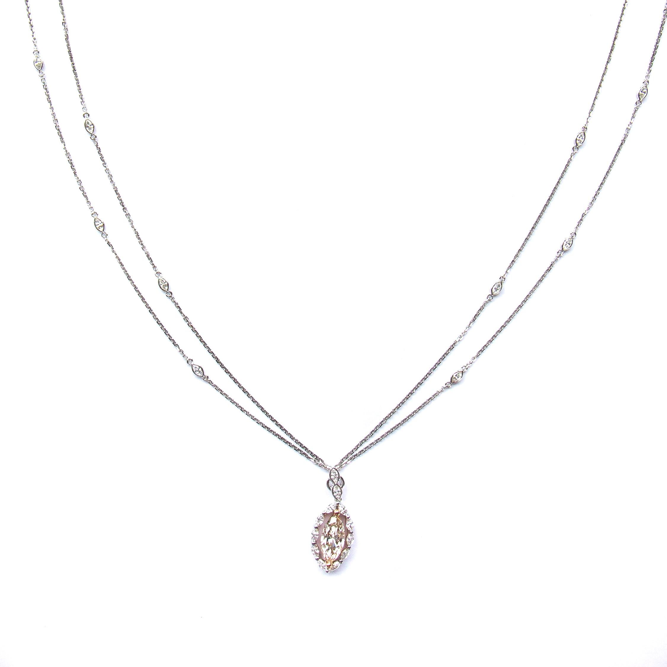 Marquise Cut 2.73ctw Marquise Diamond Necklace and Pendant For Sale