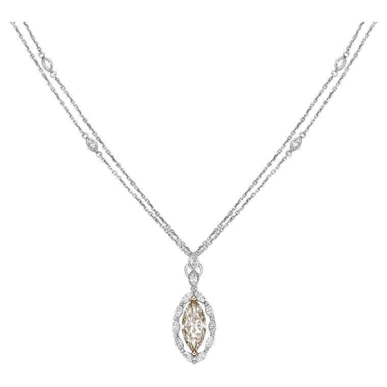 2.73ctw Marquise Diamond Necklace and Pendant For Sale